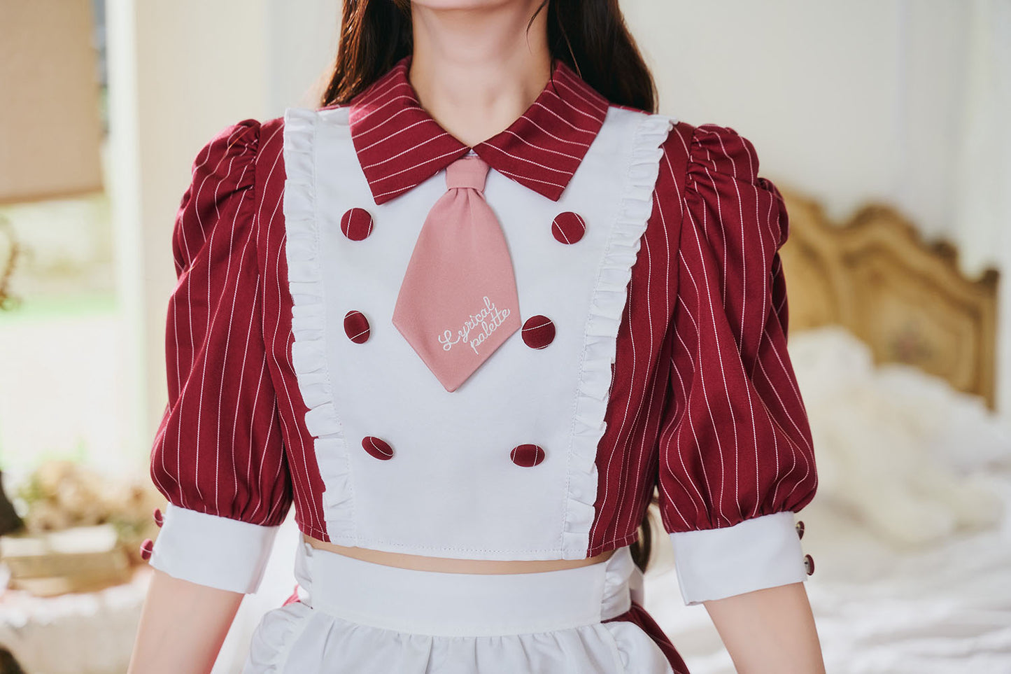 《JamsCollection着用》 コスプレ バレンタイン パティシエ メイド リリパレ パティシエールメイド レディース フリーサイズ ネイビー/レッド 【クリアストーン】♡