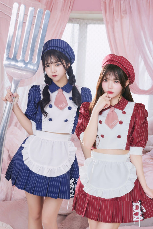 《JamsCollection着用》 コスプレ バレンタイン パティシエ メイド リリパレ パティシエールメイド レディース フリーサイズ ネイビー/レッド 【クリアストーン】♡