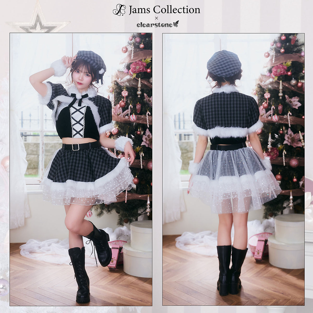 《JamsCollection着用》 コスプレ サンタ クリスマス リリパレ アイドルチェックサンタ レディース フリーサイズ レッド/ブラック 【クリアストーン】