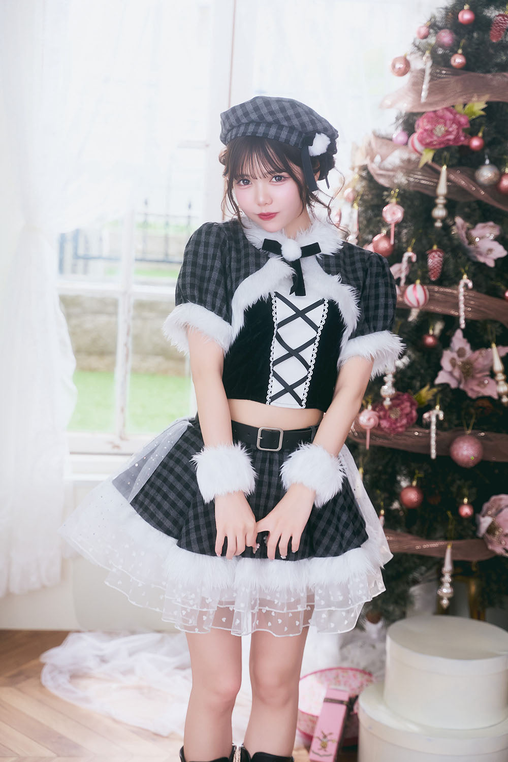 《JamsCollection着用》 コスプレ サンタ クリスマス リリパレ アイドルチェックサンタ レディース フリーサイズ レッド/ブラック 【クリアストーン】