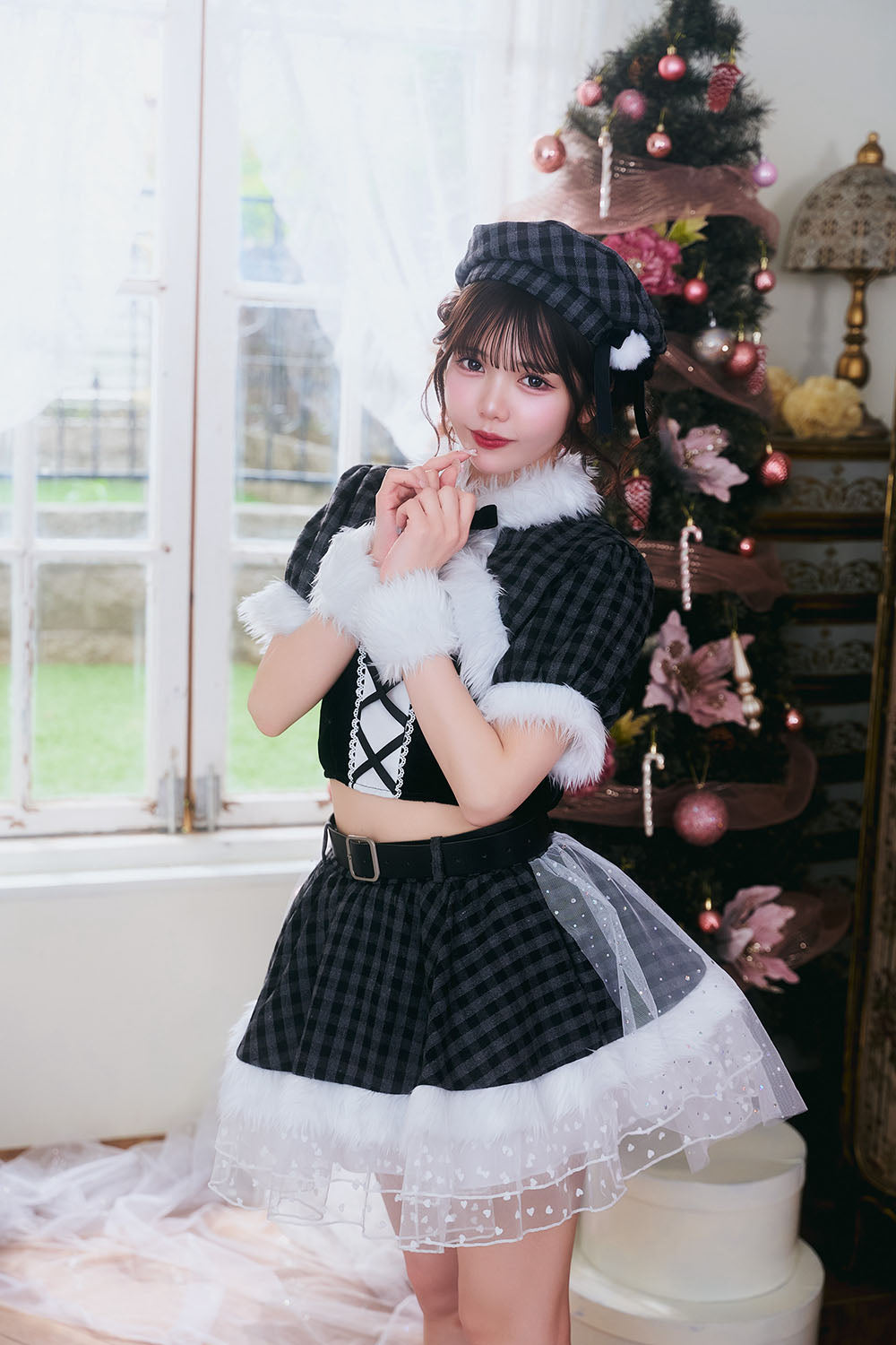 《JamsCollection着用》 コスプレ サンタ クリスマス リリパレ アイドルチェックサンタ レディース フリーサイズ レッド/ブラック 【クリアストーン】