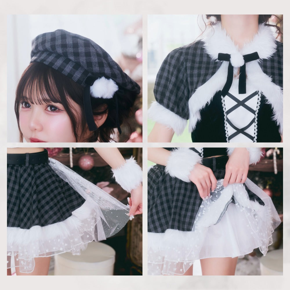《JamsCollection着用》 コスプレ サンタ クリスマス リリパレ アイドルチェックサンタ レディース フリーサイズ レッド/ブラック 【クリアストーン】