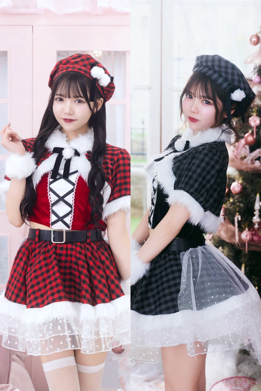 《JamsCollection着用》 コスプレ サンタ クリスマス リリパレ アイドルチェックサンタ レディース フリーサイズ レッド/ブラック 【クリアストーン】