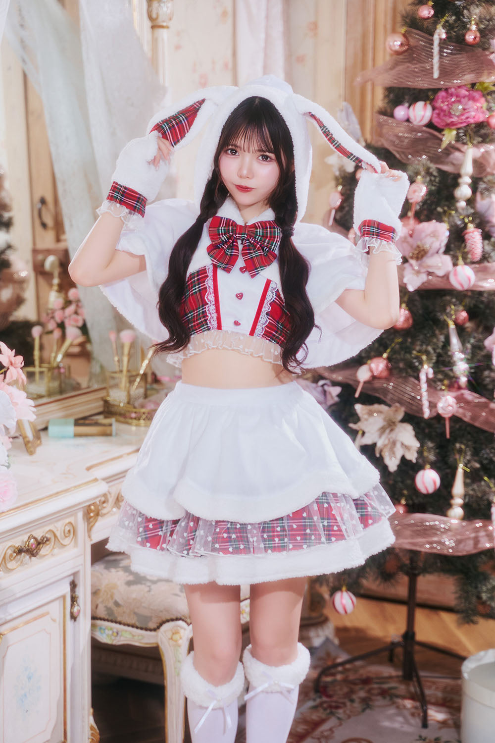 《JamsCollection着用》 コスプレ うさぎ クリスマス リリパレ スノーラビット レディース フリーサイズ ピンク/ブルー/ホワイト/レッド 【クリアストーン】♡