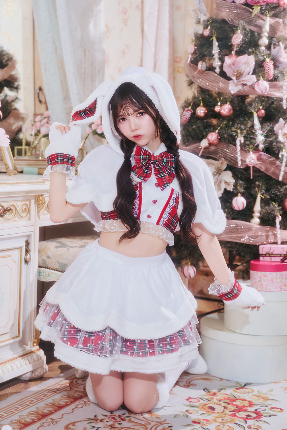 《JamsCollection着用》 コスプレ うさぎ クリスマス リリパレ スノーラビット レディース フリーサイズ ピンク/ブルー/ホワイト/レッド 【クリアストーン】♡