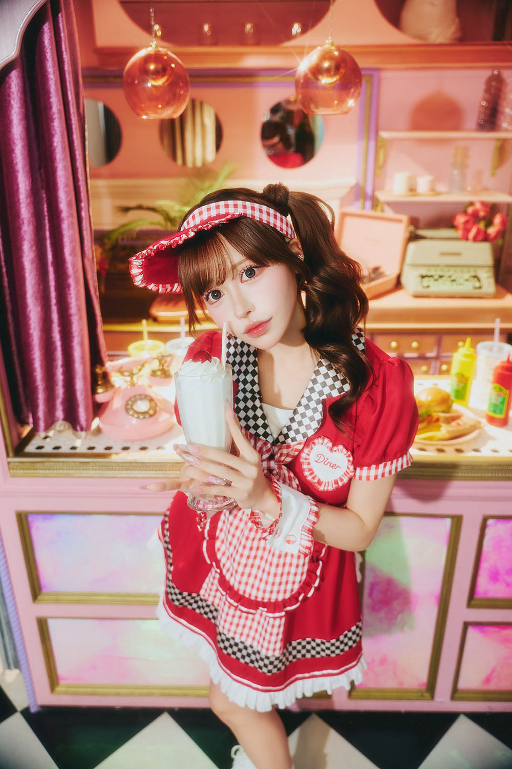 [New] コスプレ ダイナー アメリカンポップダイナー レディース フリーサイズ レッド【クリアストーン】♡