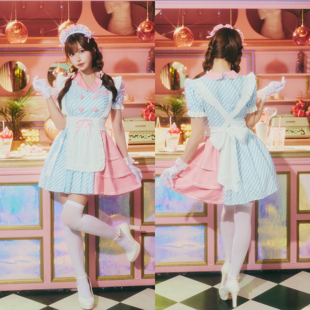 [New] コスプレ ダイナー ミルクシェイクダイナー レディース フリーサイズ ブルー【クリアストーン】♡