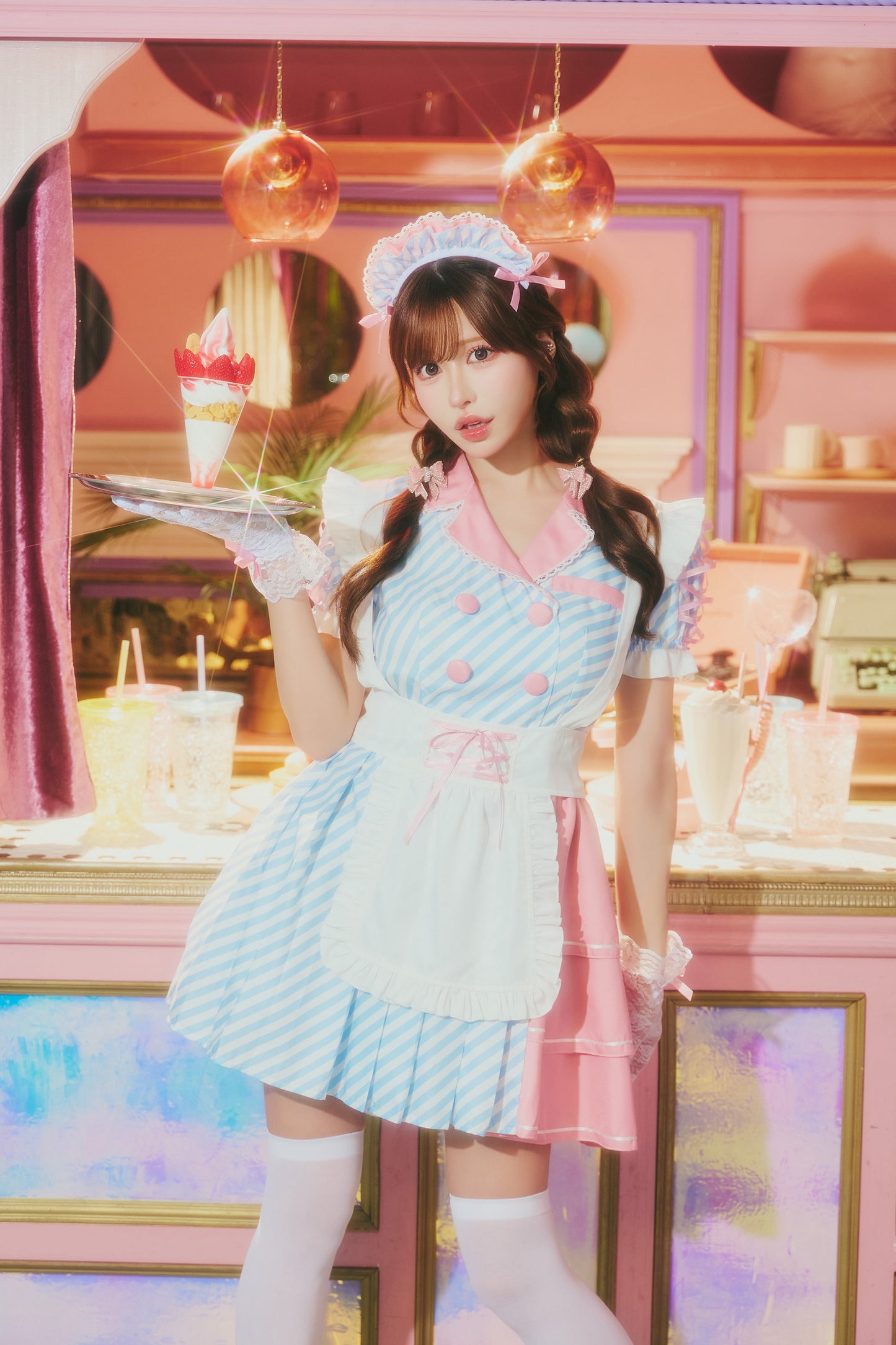 [New] コスプレ ダイナー ミルクシェイクダイナー レディース フリーサイズ ブルー【クリアストーン】♡
