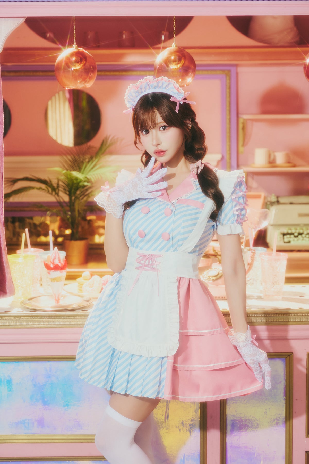 [New] コスプレ ダイナー ミルクシェイクダイナー レディース フリーサイズ ブルー【クリアストーン】♡