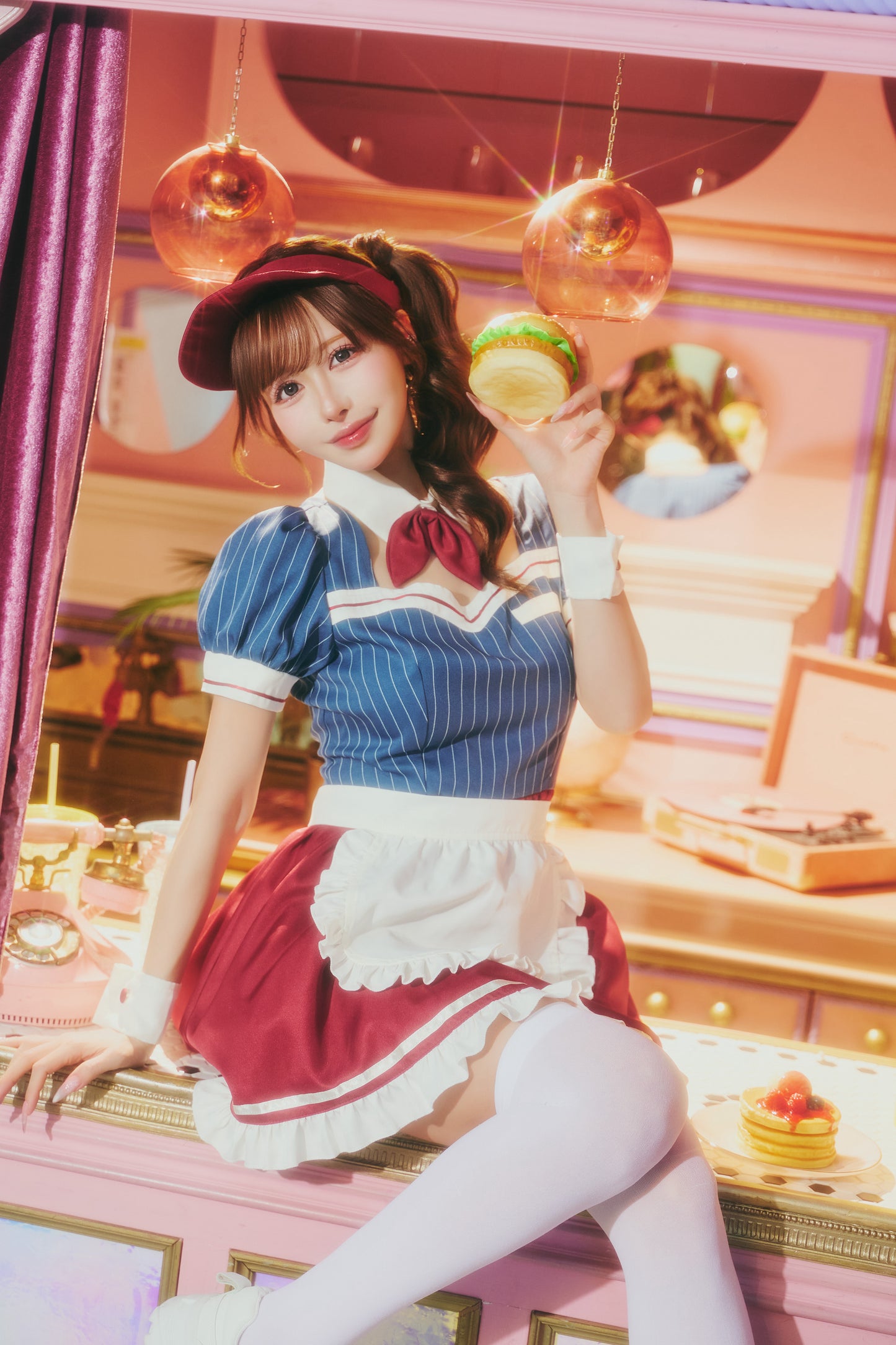 [New] コスプレ ダイナー ドライブインレトロダイナー レディース フリーサイズ ブルー【クリアストーン】♡