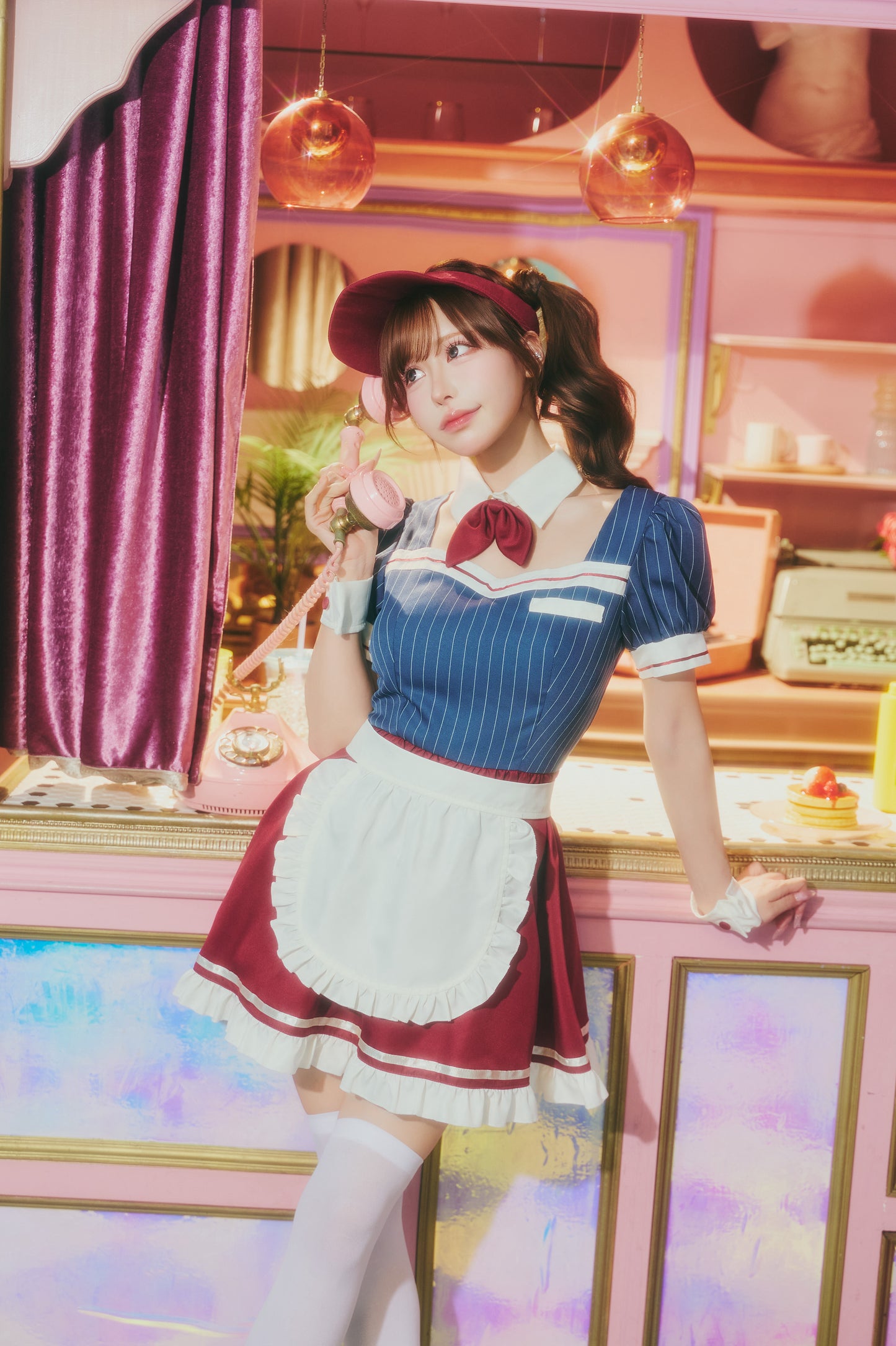 [New] コスプレ ダイナー ドライブインレトロダイナー レディース フリーサイズ ブルー【クリアストーン】♡