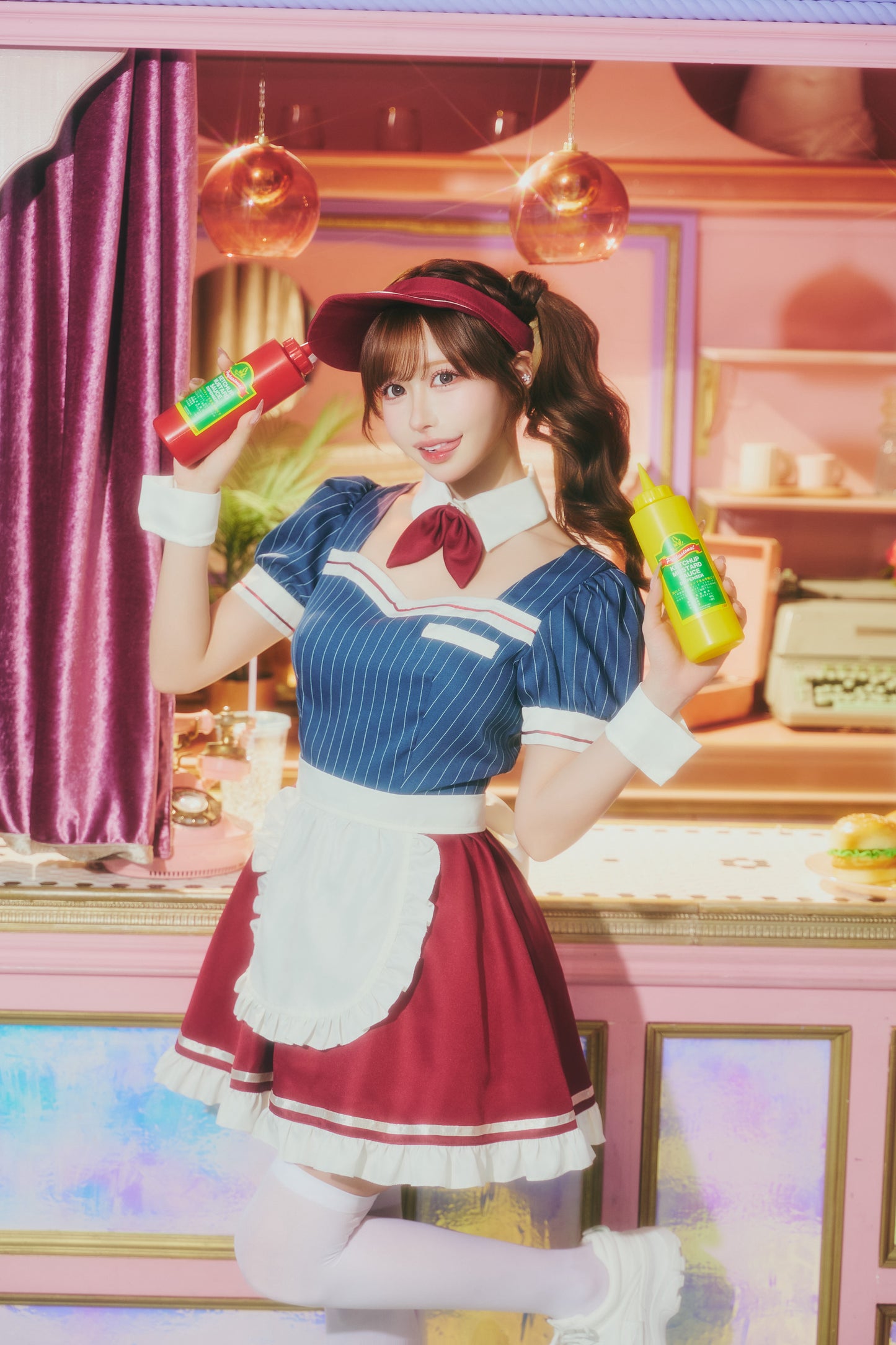 [New] コスプレ ダイナー ドライブインレトロダイナー レディース フリーサイズ ブルー【クリアストーン】♡