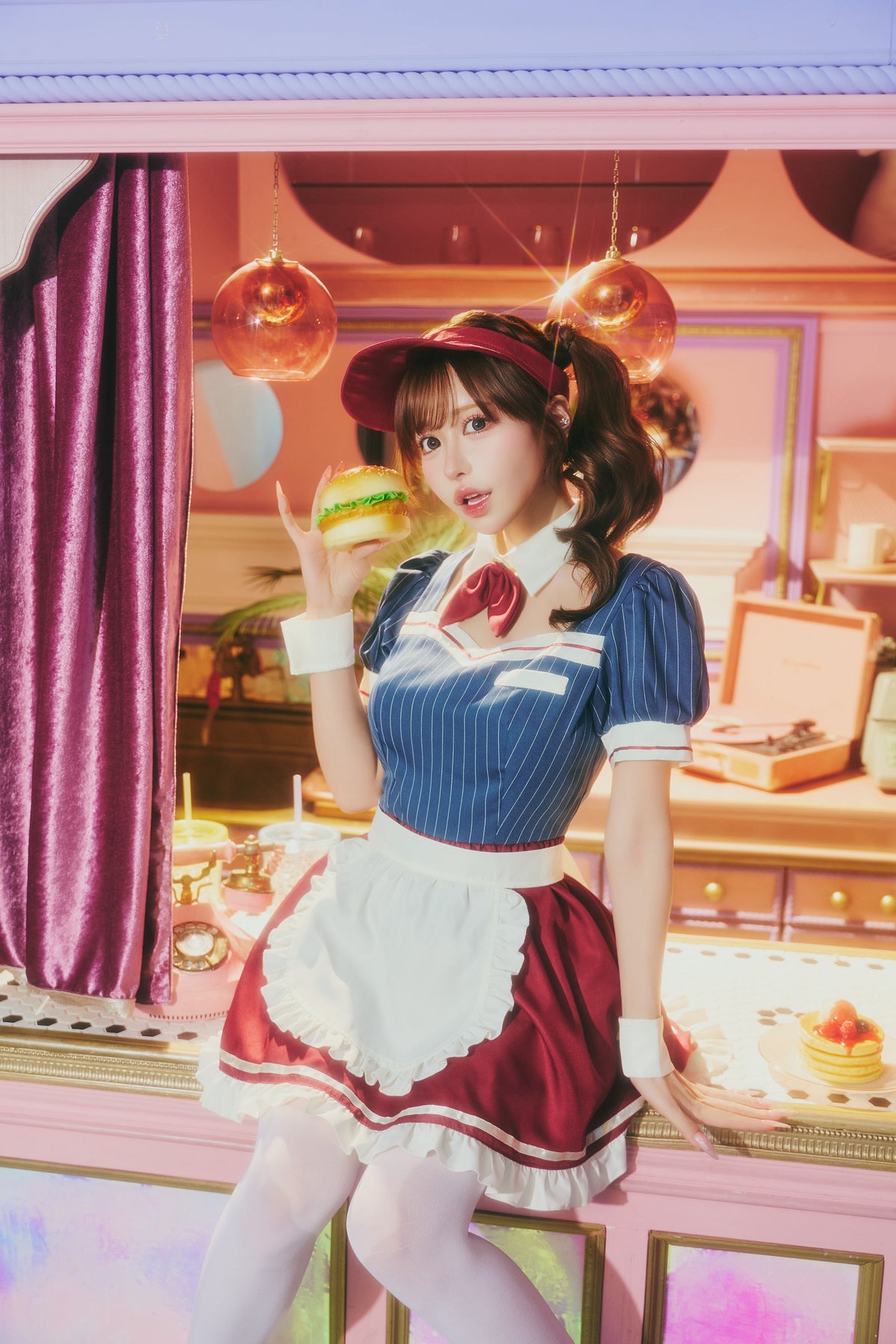 [New] コスプレ ダイナー ドライブインレトロダイナー レディース フリーサイズ ブルー【クリアストーン】♡