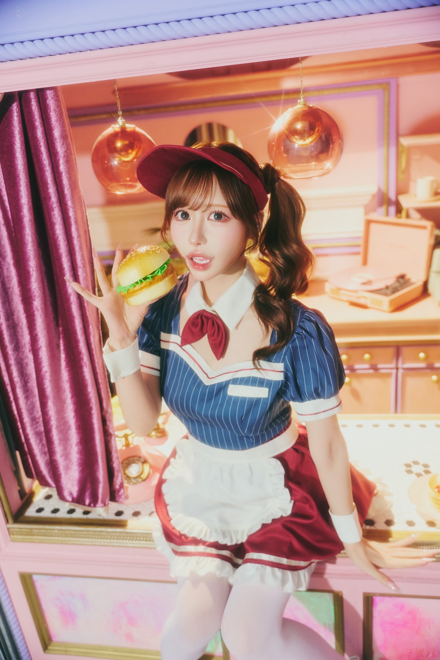 [New] コスプレ ダイナー ドライブインレトロダイナー レディース フリーサイズ ブルー【クリアストーン】♡