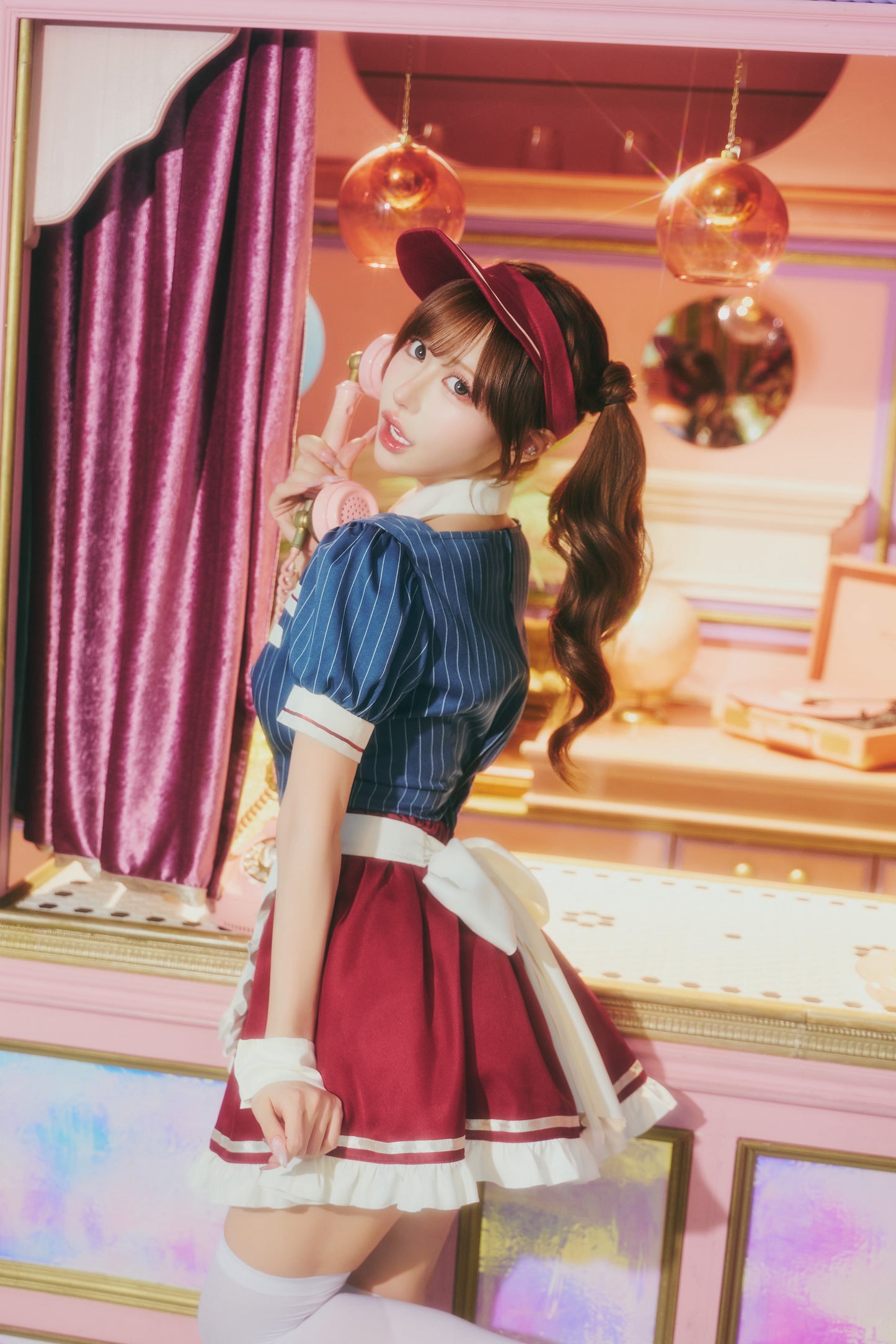 [New] コスプレ ダイナー ドライブインレトロダイナー レディース フリーサイズ ブルー【クリアストーン】♡