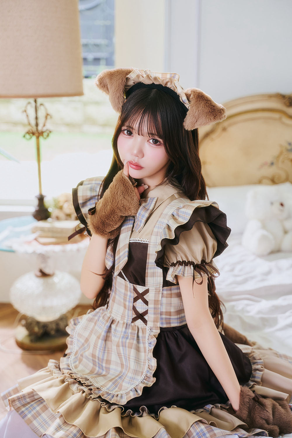 [New] 《JamsCollection着用》コスプレ リリパレ アニマル わんわんチェックメイド レディース フリーサイズ ブラウン【クリアストーン】♡