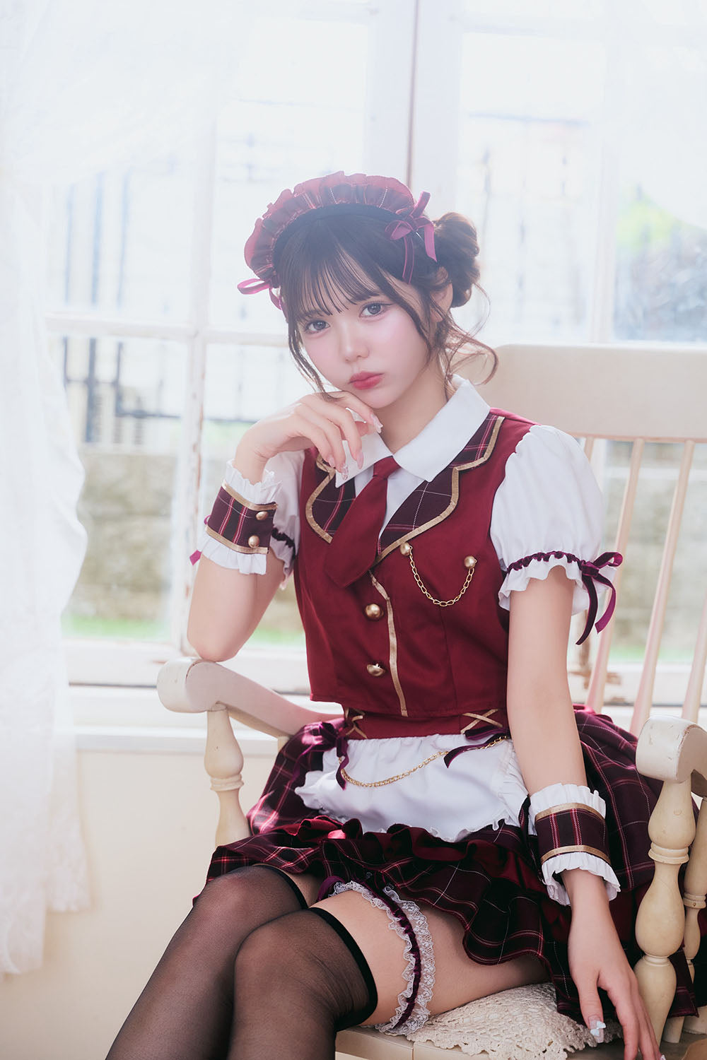[New] 《JamsCollection着用》コスプレ リリパレ ワインルージュメイド レディース フリーサイズ レッド【クリアストーン】♡