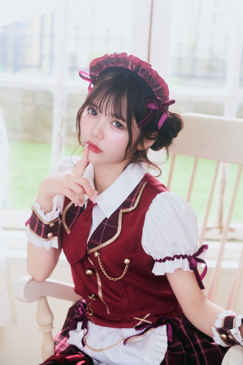 [New] 《JamsCollection着用》コスプレ リリパレ ワインルージュメイド レディース フリーサイズ レッド【クリアストーン】♡