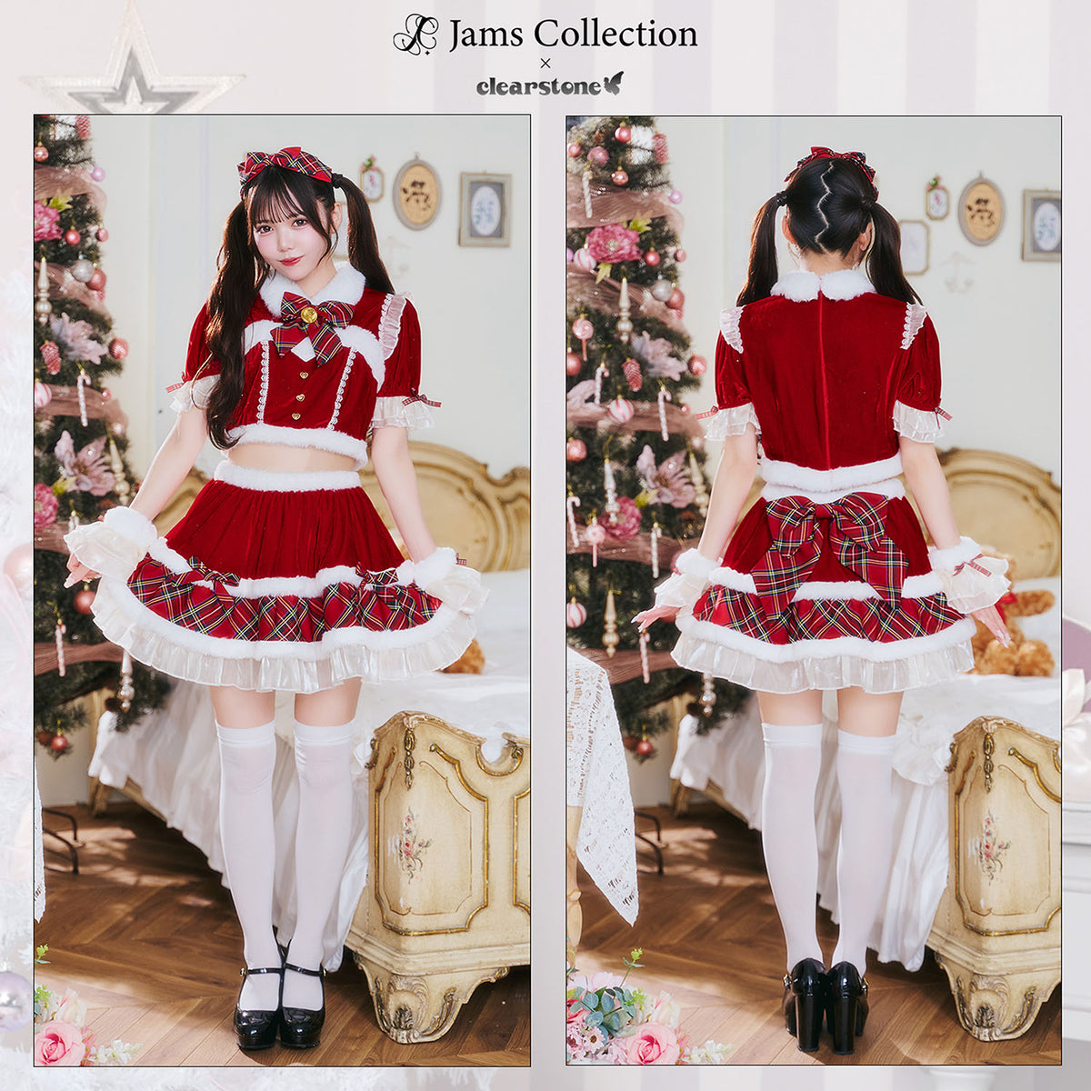 [NEW] 《JamsCollection着用》 コスプレ サンタ クリスマス リリパレ アイドルリボンサンタ/トナカイ レディース フリーサイズ レッド/ブラウン 【クリアストーン】