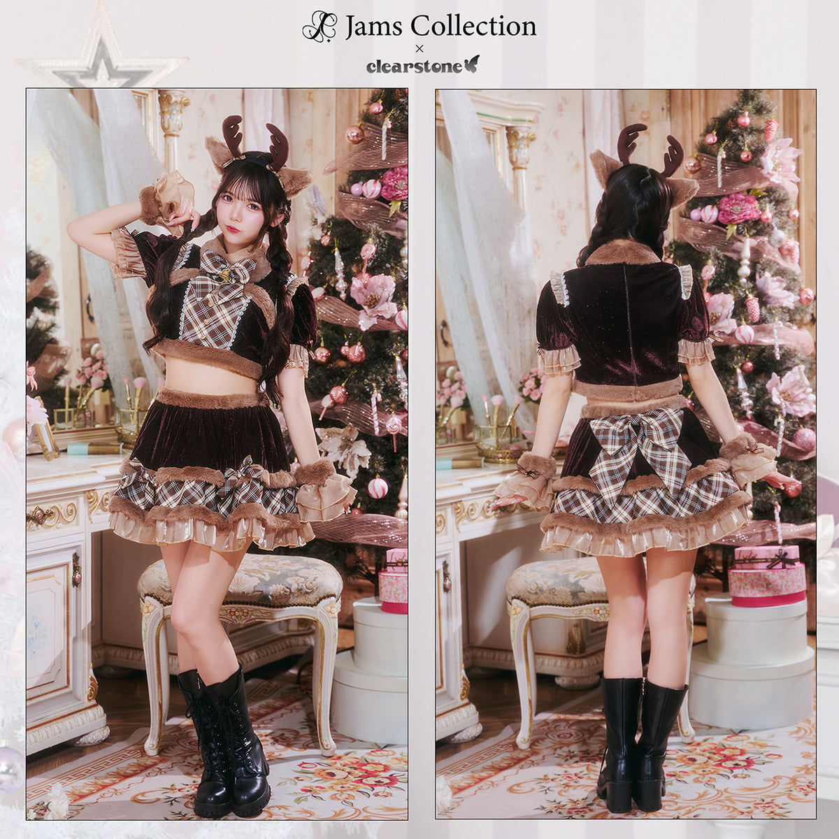 [NEW] 《JamsCollection着用》 コスプレ サンタ クリスマス リリパレ アイドルリボンサンタ/トナカイ レディース フリーサイズ レッド/ブラウン 【クリアストーン】