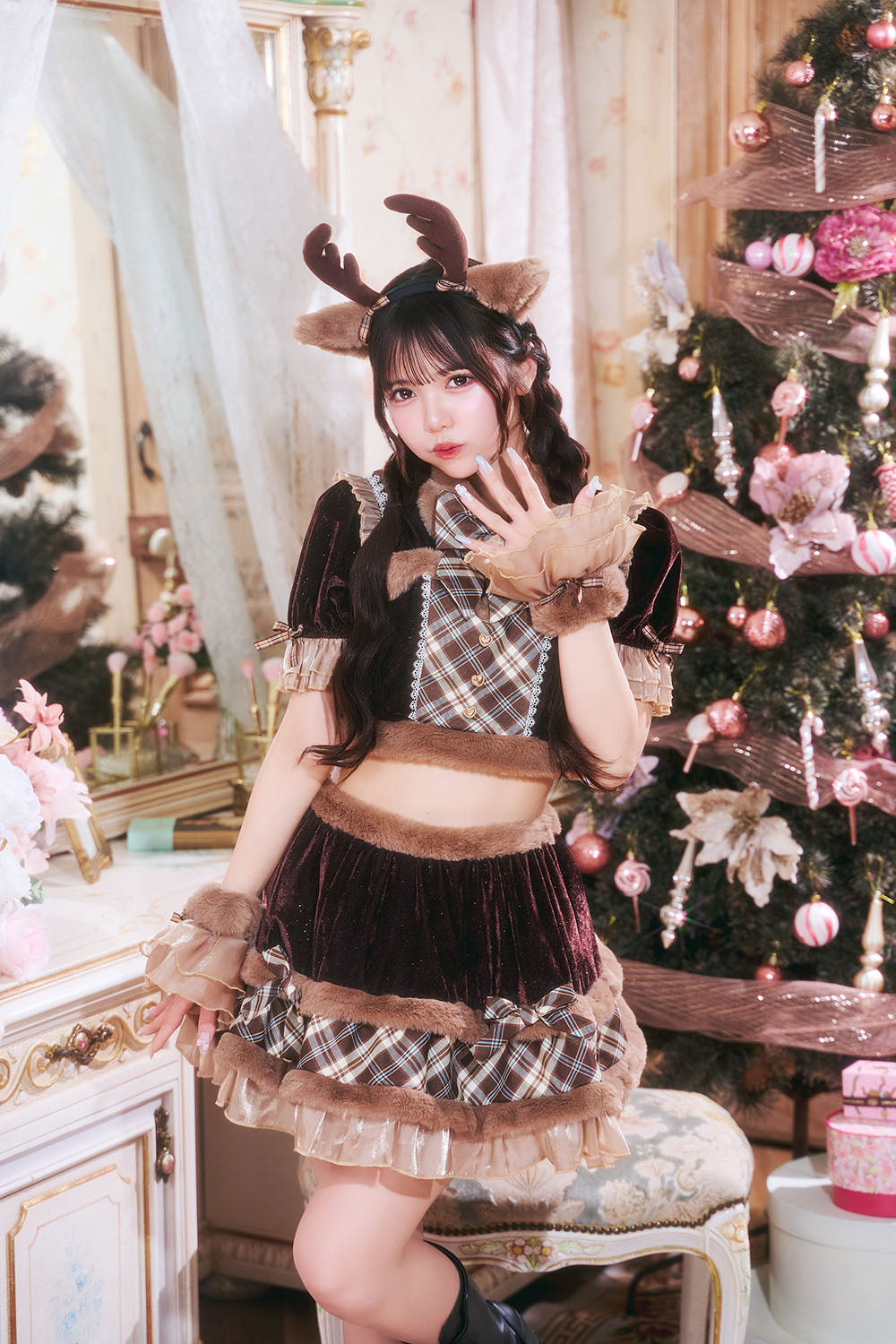 [NEW] 《JamsCollection着用》 コスプレ サンタ クリスマス リリパレ アイドルリボンサンタ/トナカイ レディース フリーサイズ レッド/ブラウン 【クリアストーン】