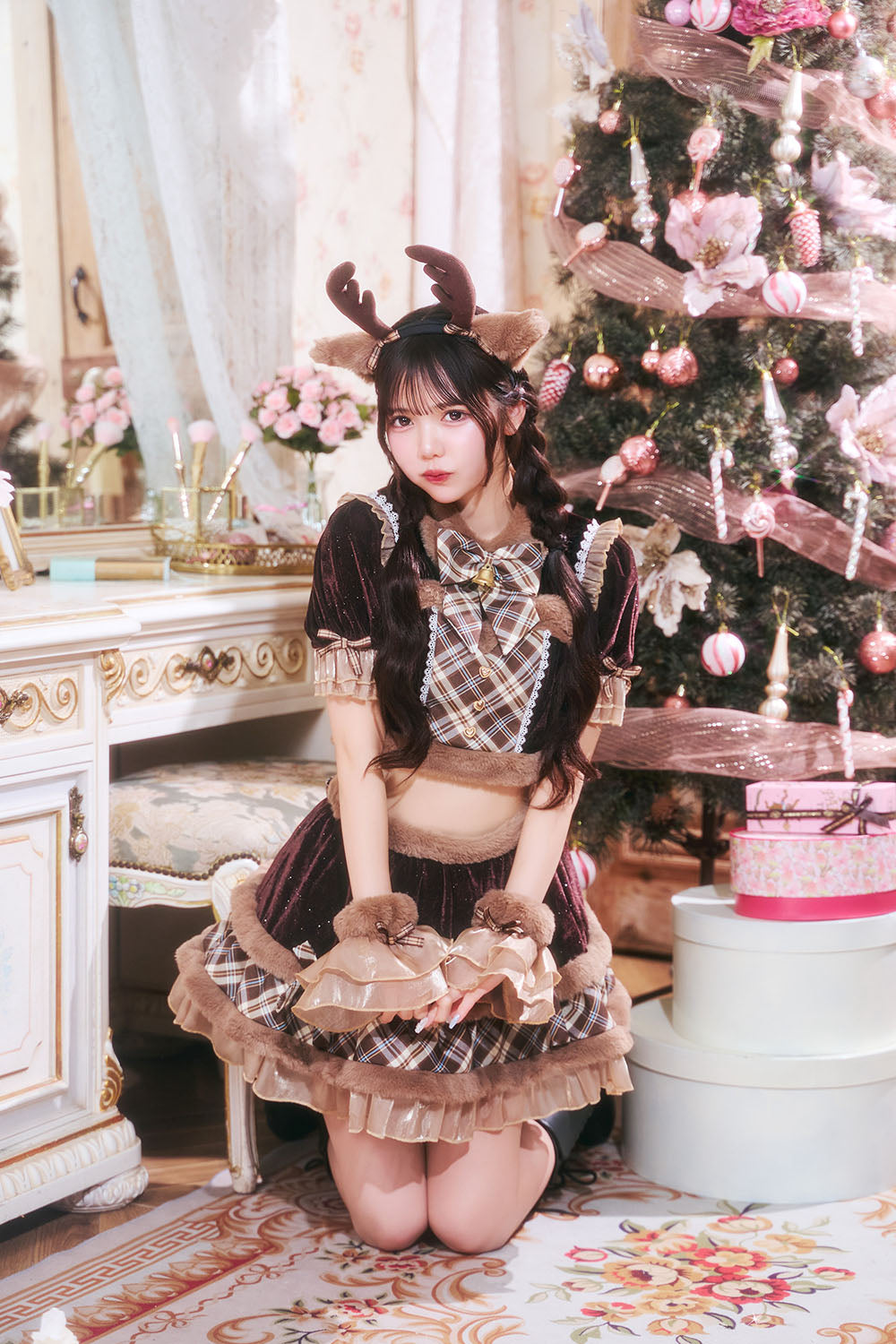 [NEW] 《JamsCollection着用》 コスプレ サンタ クリスマス リリパレ アイドルリボンサンタ/トナカイ レディース フリーサイズ レッド/ブラウン 【クリアストーン】