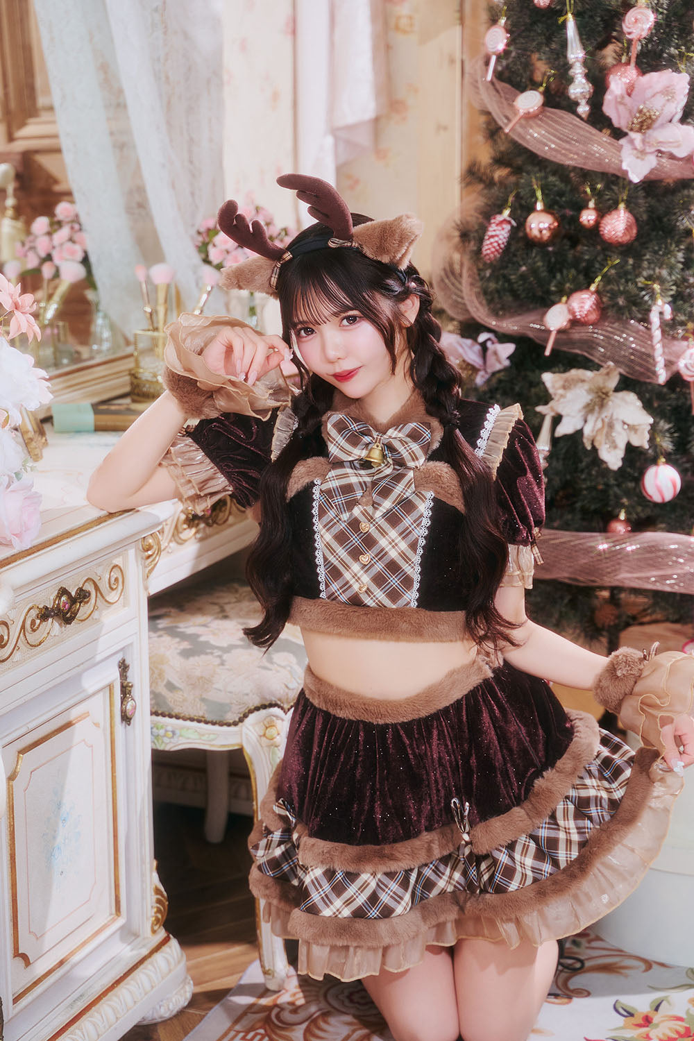 [NEW] 《JamsCollection着用》 コスプレ サンタ クリスマス リリパレ アイドルリボンサンタ/トナカイ レディース フリーサイズ レッド/ブラウン 【クリアストーン】