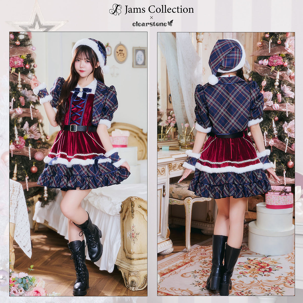 [NEW] 《JamsCollection着用》 コスプレ サンタ クリスマス リリパレ アイドルジャケットサンタ レディース フリーサイズ ネイビー 【クリアストーン】