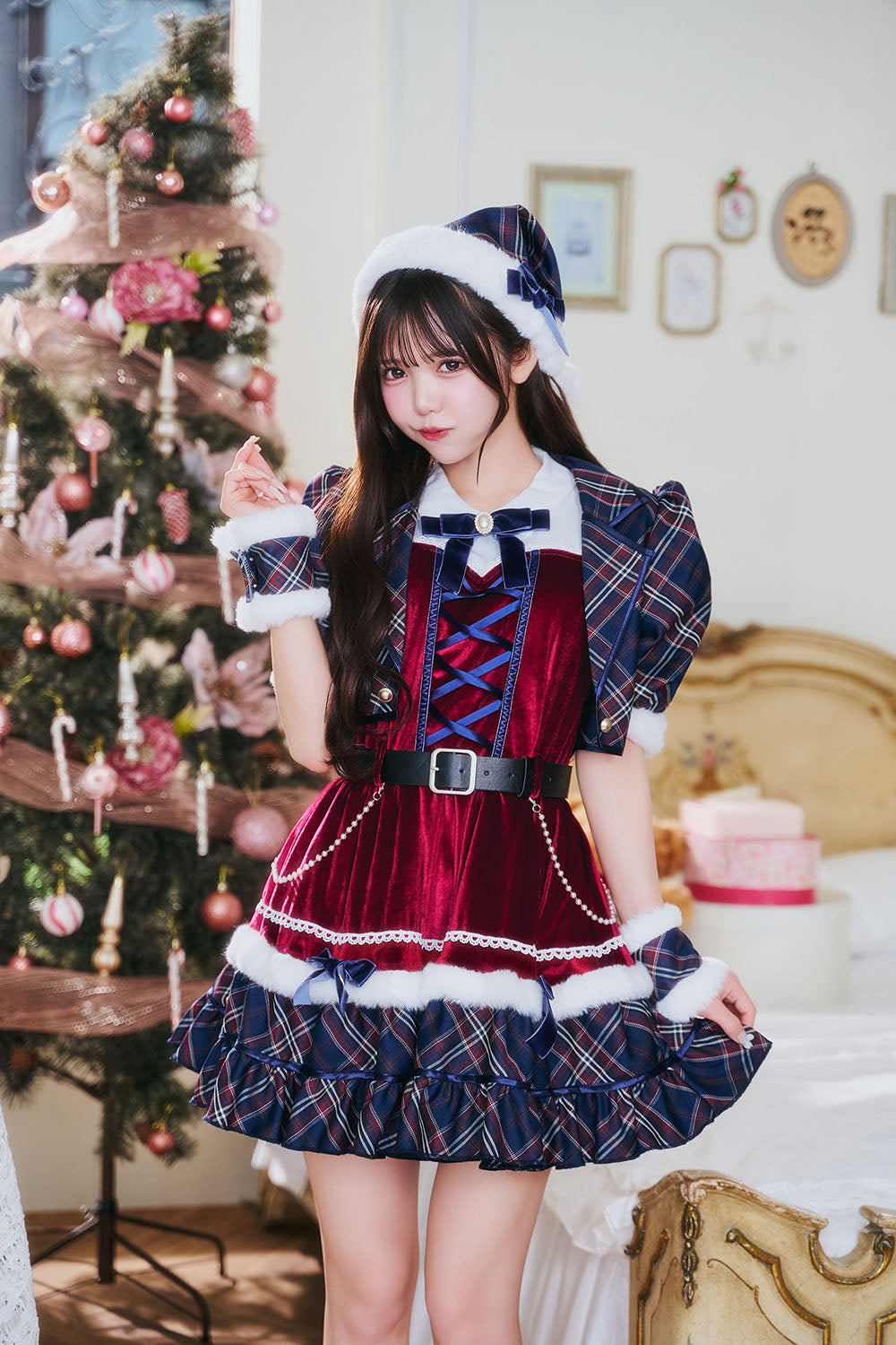 [NEW] 《JamsCollection着用》 コスプレ サンタ クリスマス リリパレ アイドルジャケットサンタ レディース フリーサイズ ネイビー 【クリアストーン】