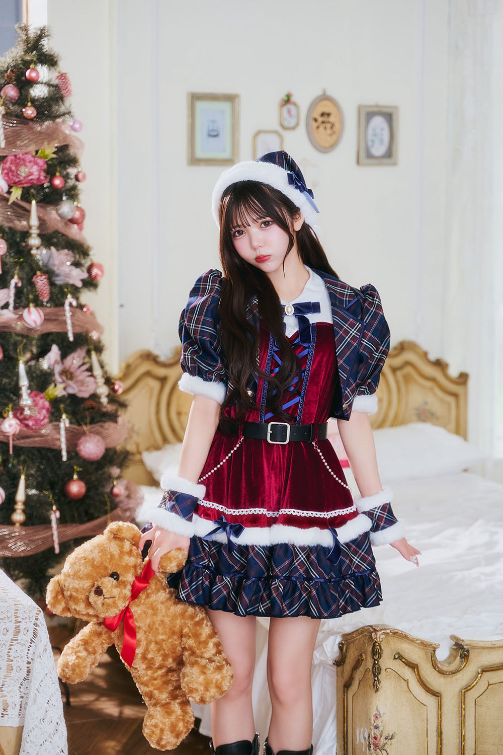 [NEW] 《JamsCollection着用》 コスプレ サンタ クリスマス リリパレ アイドルジャケットサンタ レディース フリーサイズ ネイビー 【クリアストーン】