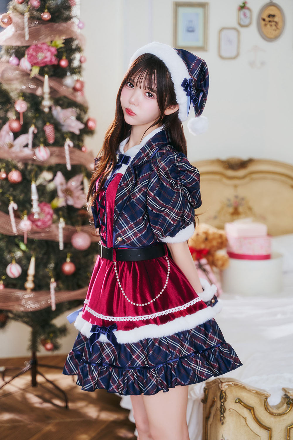 [NEW] 《JamsCollection着用》 コスプレ サンタ クリスマス リリパレ アイドルジャケットサンタ レディース フリーサイズ ネイビー 【クリアストーン】