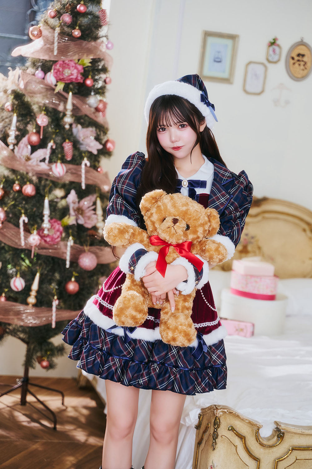 [NEW] 《JamsCollection着用》 コスプレ サンタ クリスマス リリパレ アイドルジャケットサンタ レディース フリーサイズ ネイビー 【クリアストーン】
