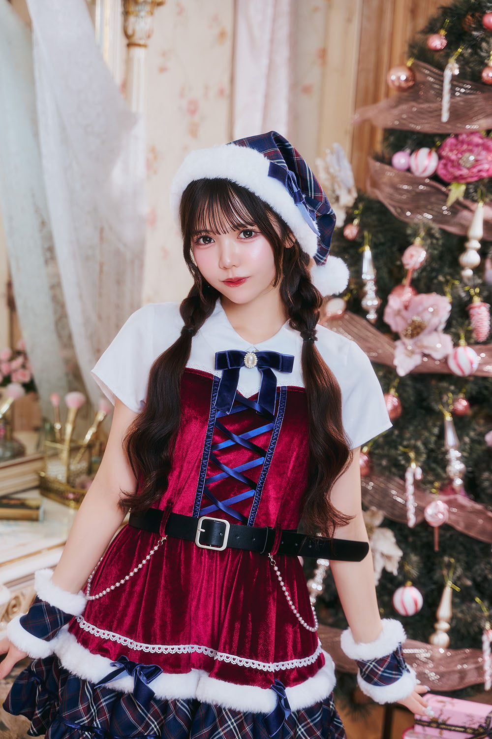 [NEW] 《JamsCollection着用》 コスプレ サンタ クリスマス リリパレ アイドルジャケットサンタ レディース フリーサイズ ネイビー 【クリアストーン】