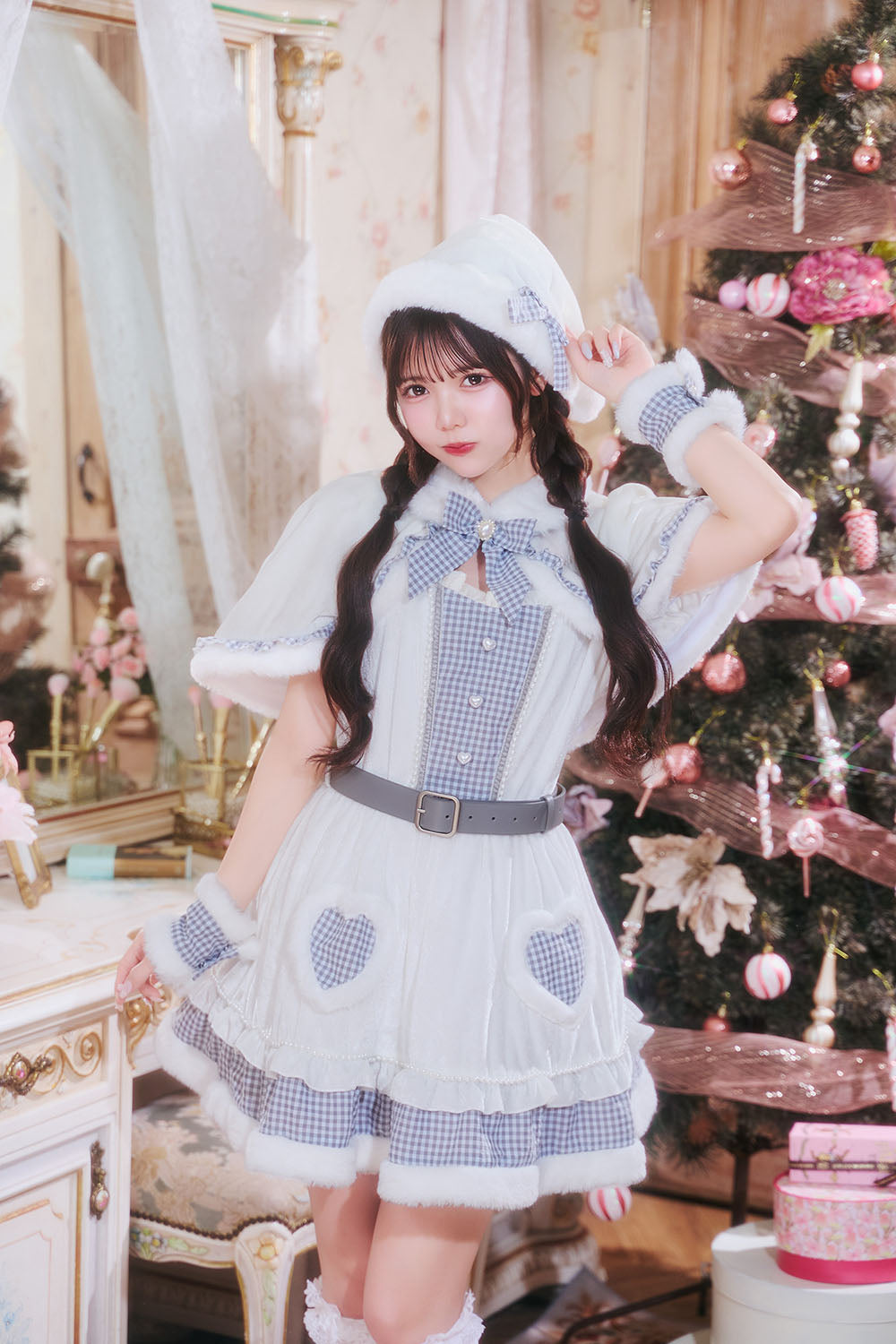 [NEW] 《JamsCollection着用》 コスプレ サンタ クリスマス リリパレ ハートケープサンタ レディース フリーサイズ ホワイト 【クリアストーン】