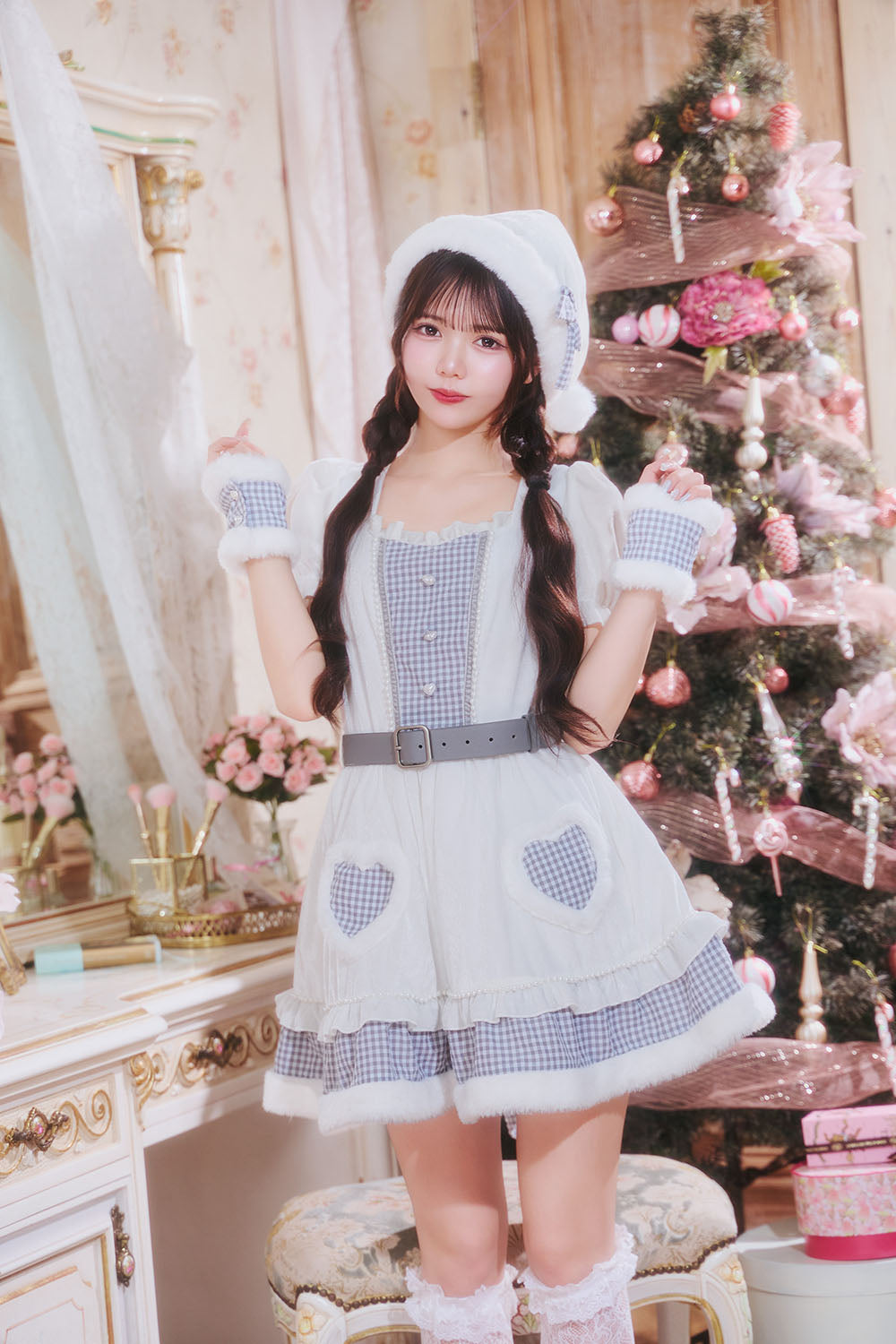 [NEW] 《JamsCollection着用》 コスプレ サンタ クリスマス リリパレ ハートケープサンタ レディース フリーサイズ ホワイト 【クリアストーン】