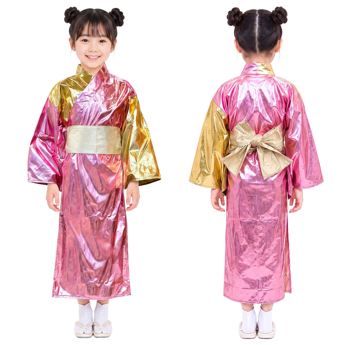 [New] コスプレ バラエティグッズ 将軍 和 キラキラ着物 キッズ 120/140cm ピンク【クリアストーン】