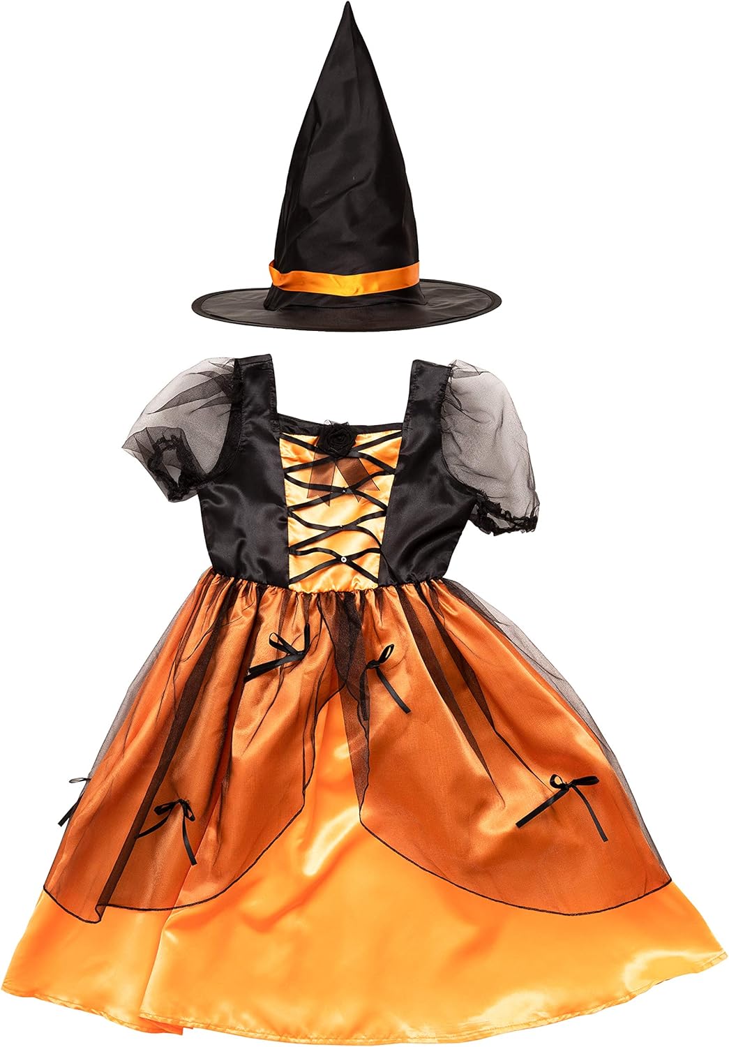 コスプレ キッズ こども 魔女 メロディドレス 120/140 オレンジ/ピンク【クリアストーン】
