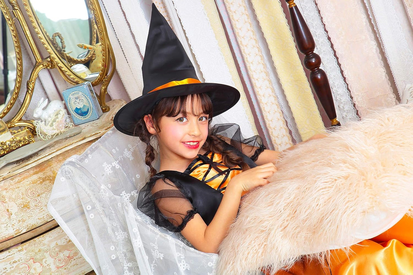 コスプレ キッズ こども 魔女 メロディドレス 120/140 オレンジ/ピンク【クリアストーン】