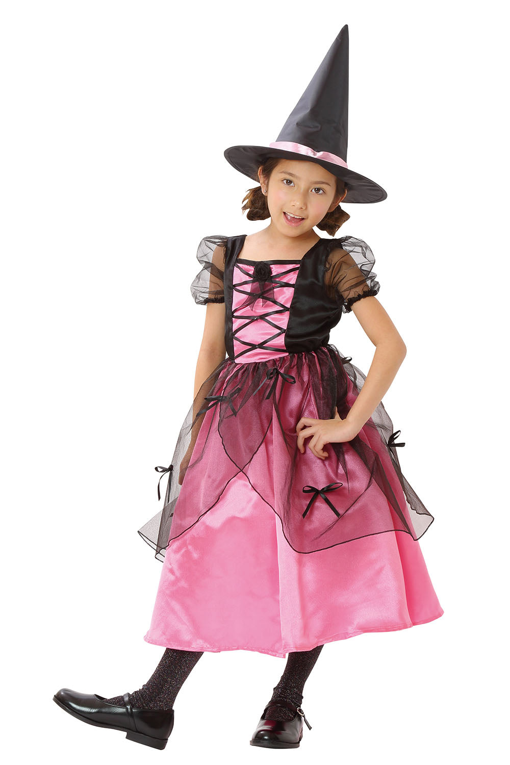 コスプレ キッズ こども 魔女 メロディドレス 120/140 オレンジ/ピンク【クリアストーン】