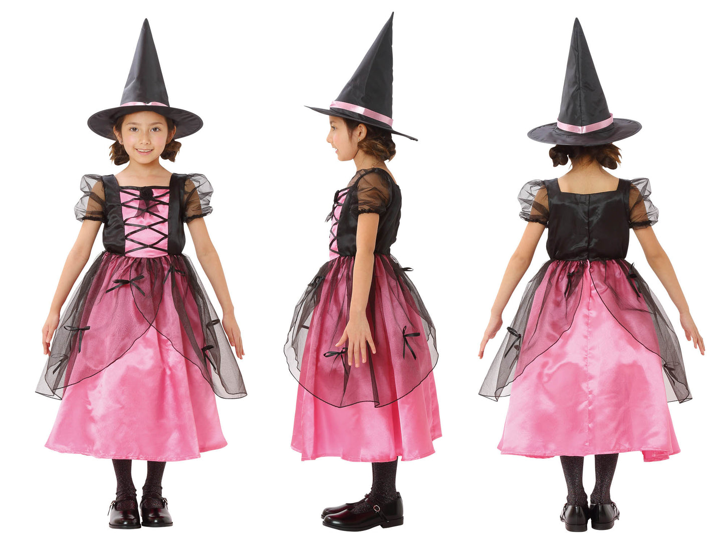 コスプレ キッズ こども 魔女 メロディドレス 120/140 オレンジ/ピンク【クリアストーン】