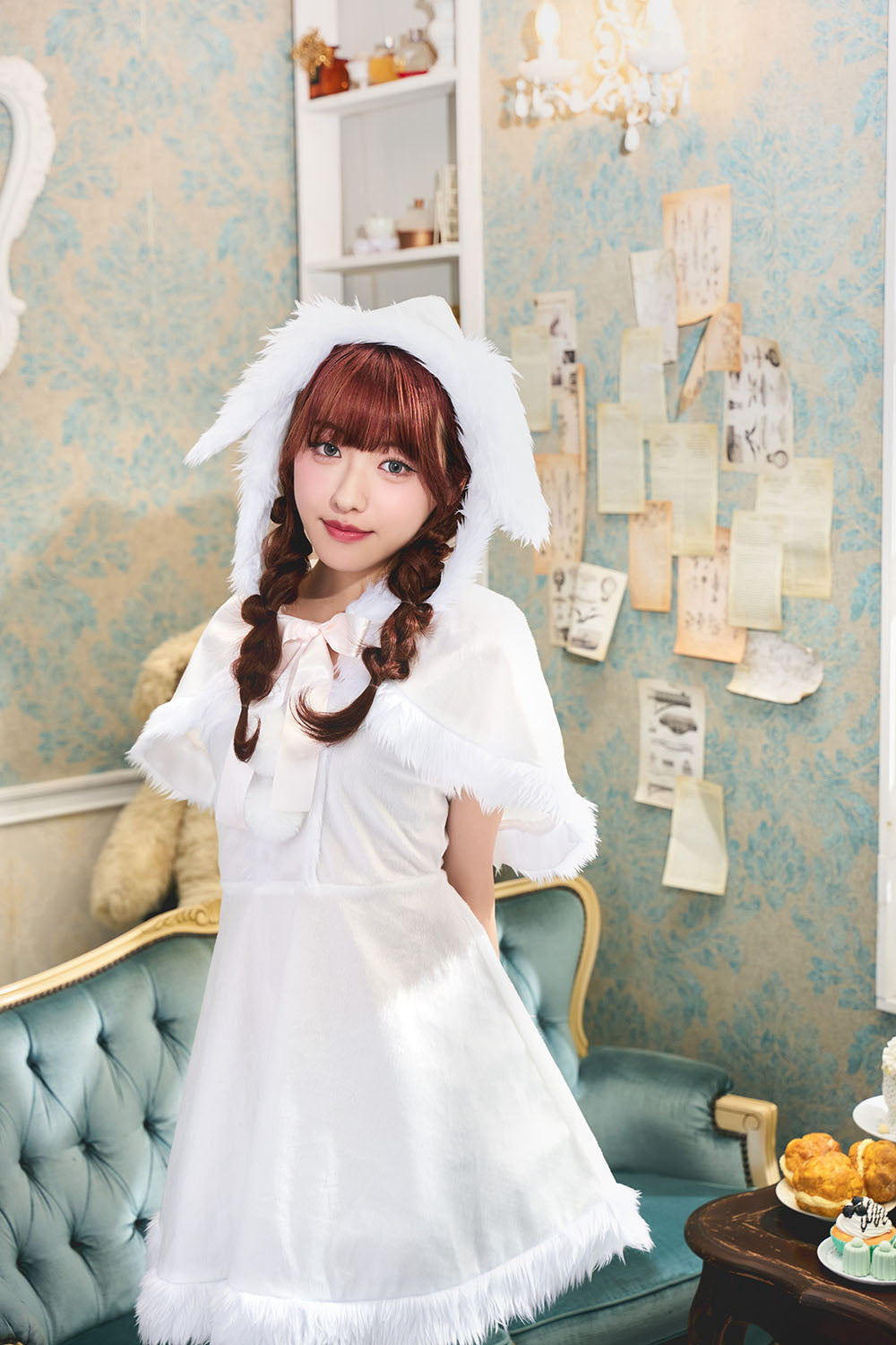 コスプレ クリスマス サンタ ミミノエル うさぎケープサンタ レディース S/M/2L レッド/ホワイト【クリアストーン】