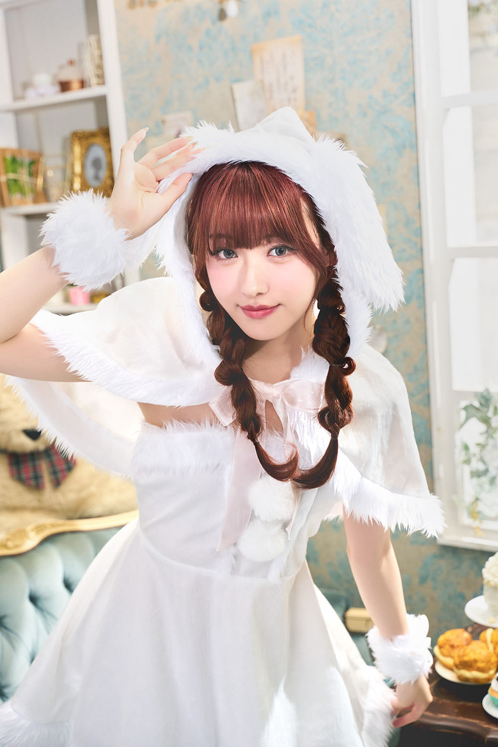 コスプレ クリスマス サンタ ミミノエル うさぎケープサンタ レディース S/M/2L レッド/ホワイト【クリアストーン】