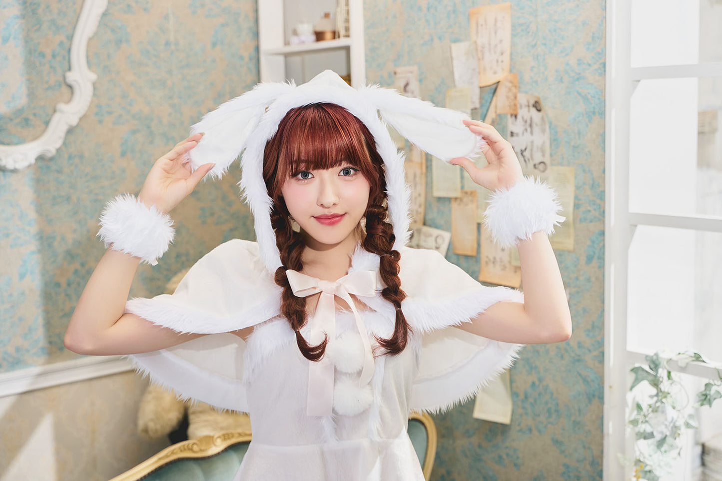 コスプレ クリスマス サンタ ミミノエル うさぎケープサンタ レディース S/M/2L レッド/ホワイト【クリアストーン】