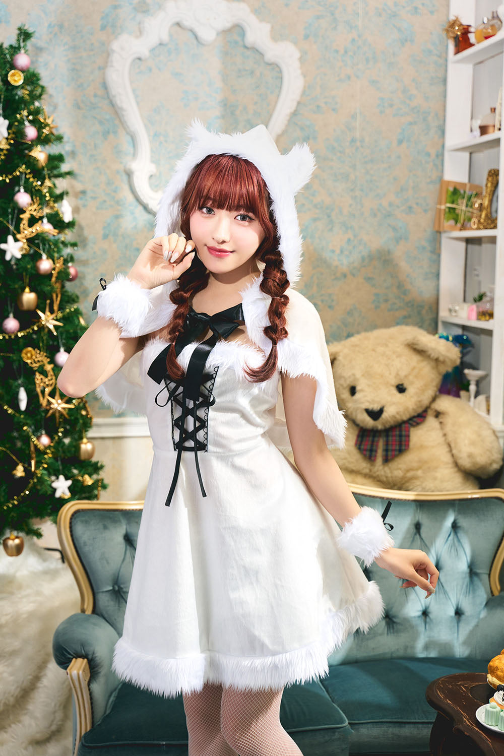 コスプレ クリスマス サンタ ミミノエル ねこケープサンタ レディース S/M/2L レッド/ブラック/ホワイト【クリアストーン】♡