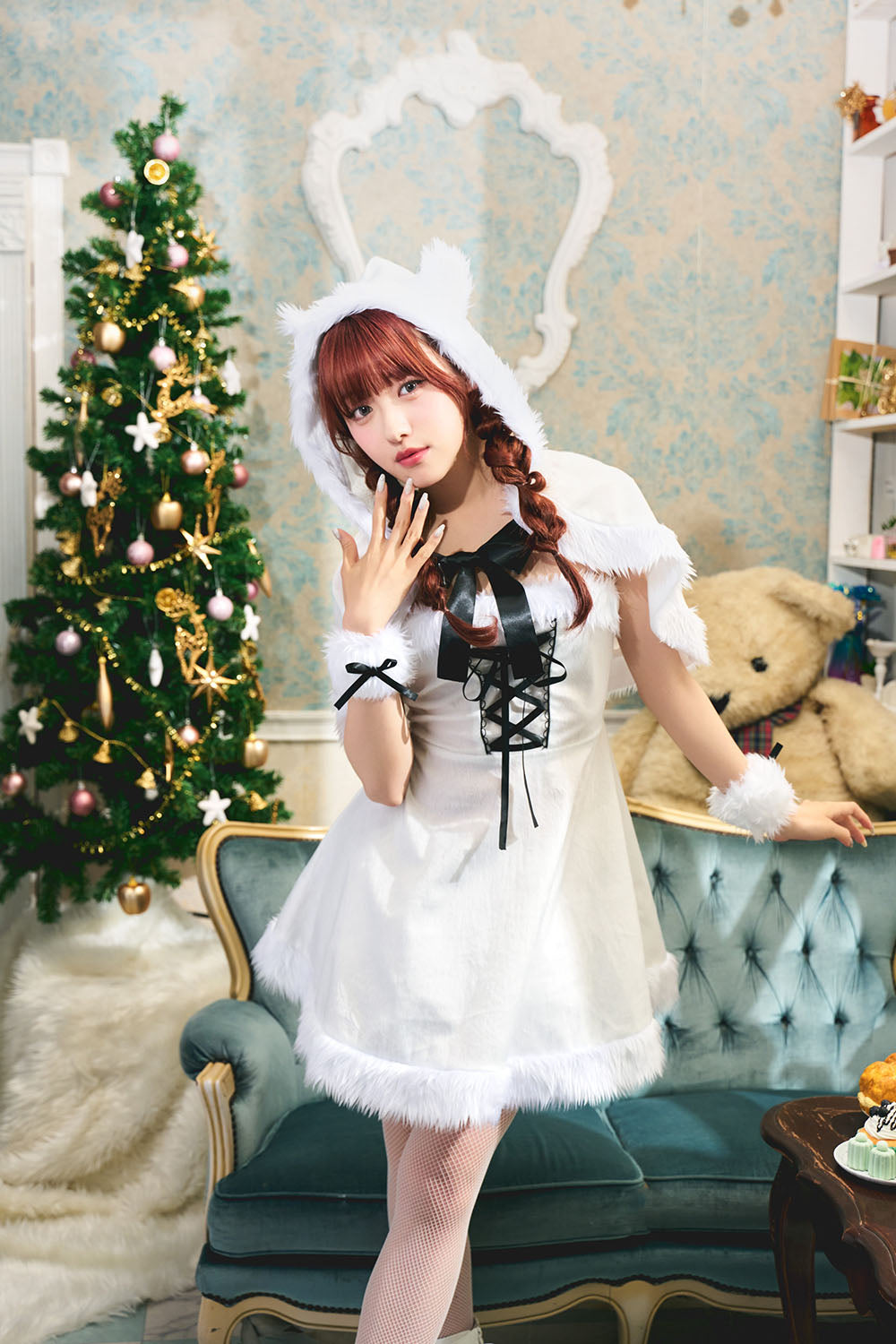 コスプレ クリスマス サンタ ミミノエル ねこケープサンタ レディース S/M/2L レッド/ブラック/ホワイト【クリアストーン】♡