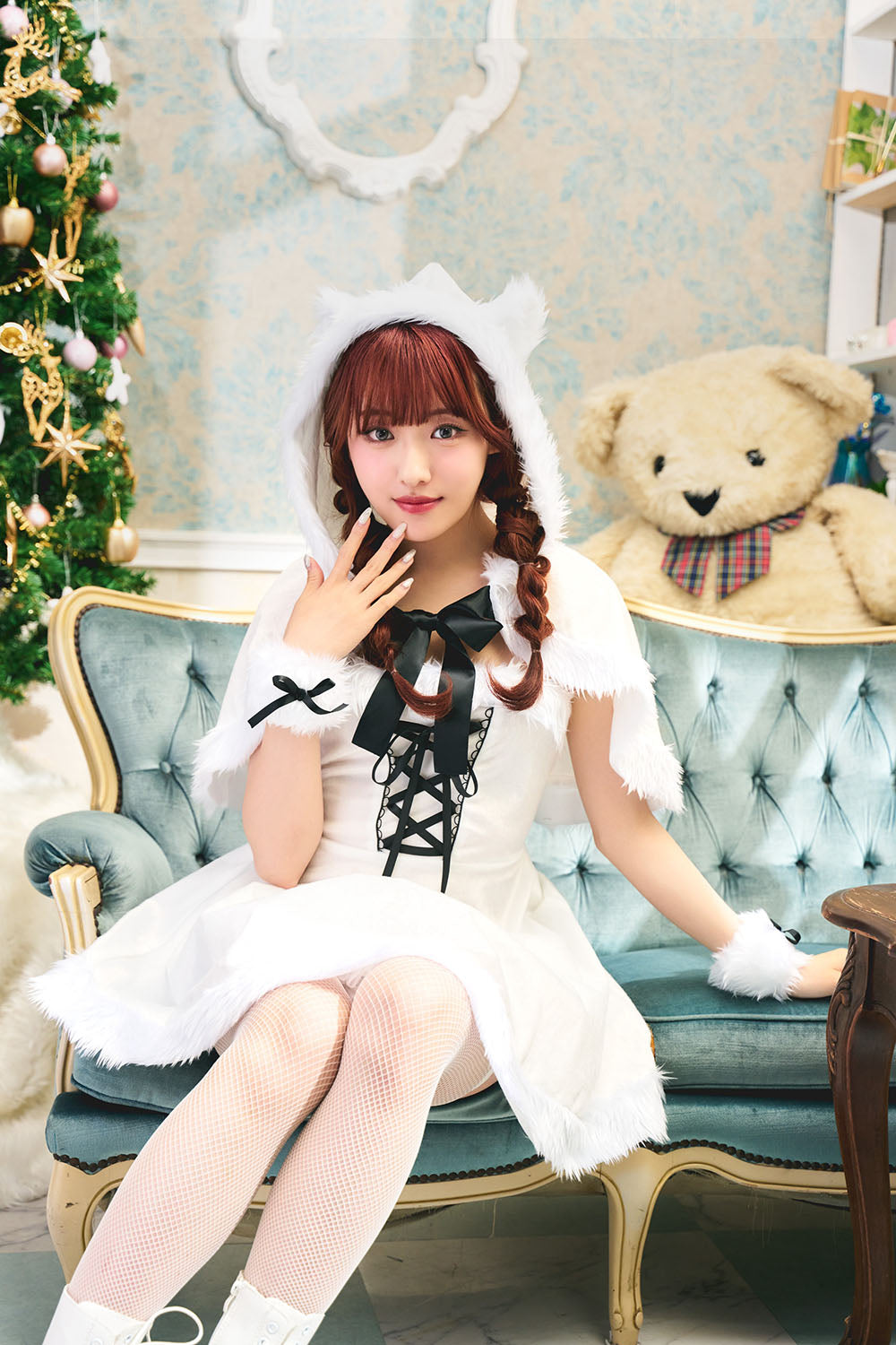 コスプレ クリスマス サンタ ミミノエル ねこケープサンタ レディース S/M/2L レッド/ブラック/ホワイト【クリアストーン】♡