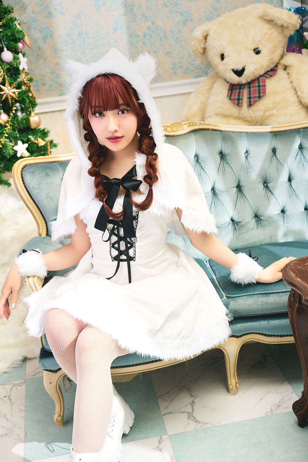 コスプレ クリスマス サンタ ミミノエル ねこケープサンタ レディース S/M/2L レッド/ブラック/ホワイト【クリアストーン】♡