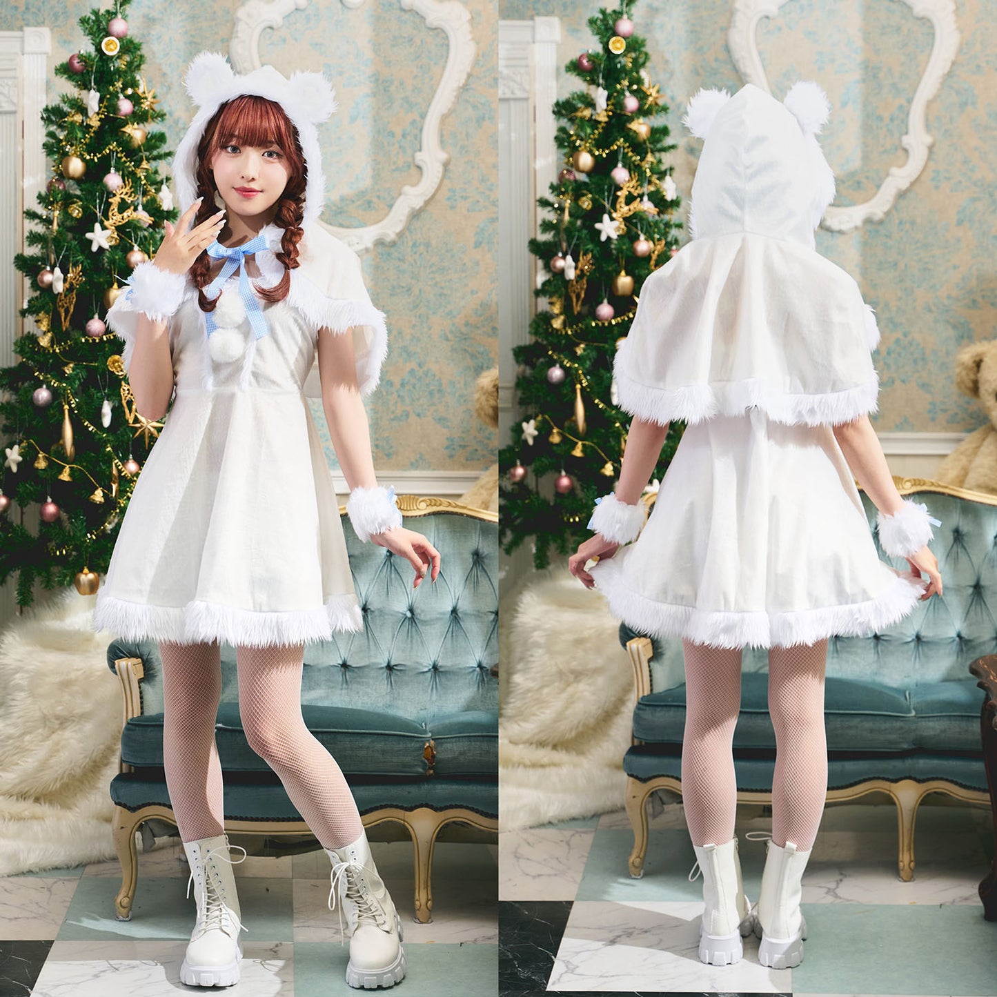 コスプレ クリスマス サンタ ミミノエル 白くまケープサンタ レディース フリーサイズ ホワイト【クリアストーン】♡