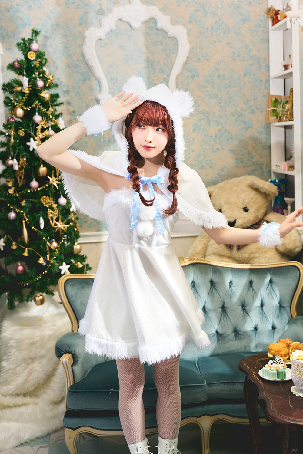 コスプレ クリスマス サンタ ミミノエル 白くまケープサンタ レディース フリーサイズ ホワイト【クリアストーン】♡