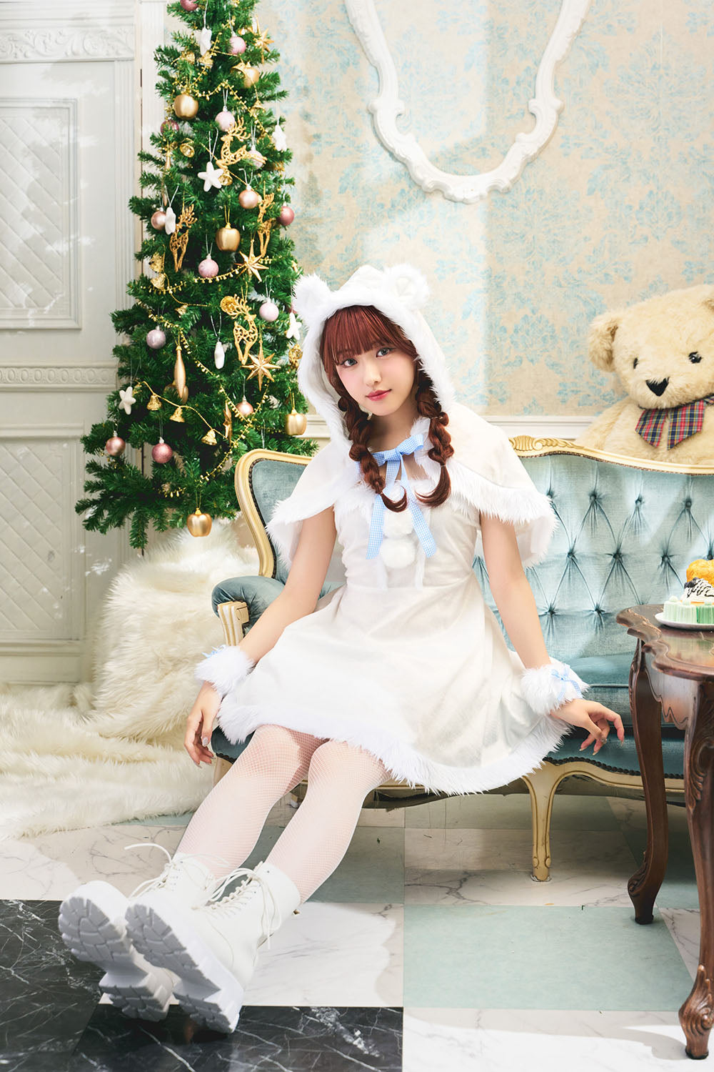 コスプレ クリスマス サンタ ミミノエル 白くまケープサンタ レディース フリーサイズ ホワイト【クリアストーン】♡